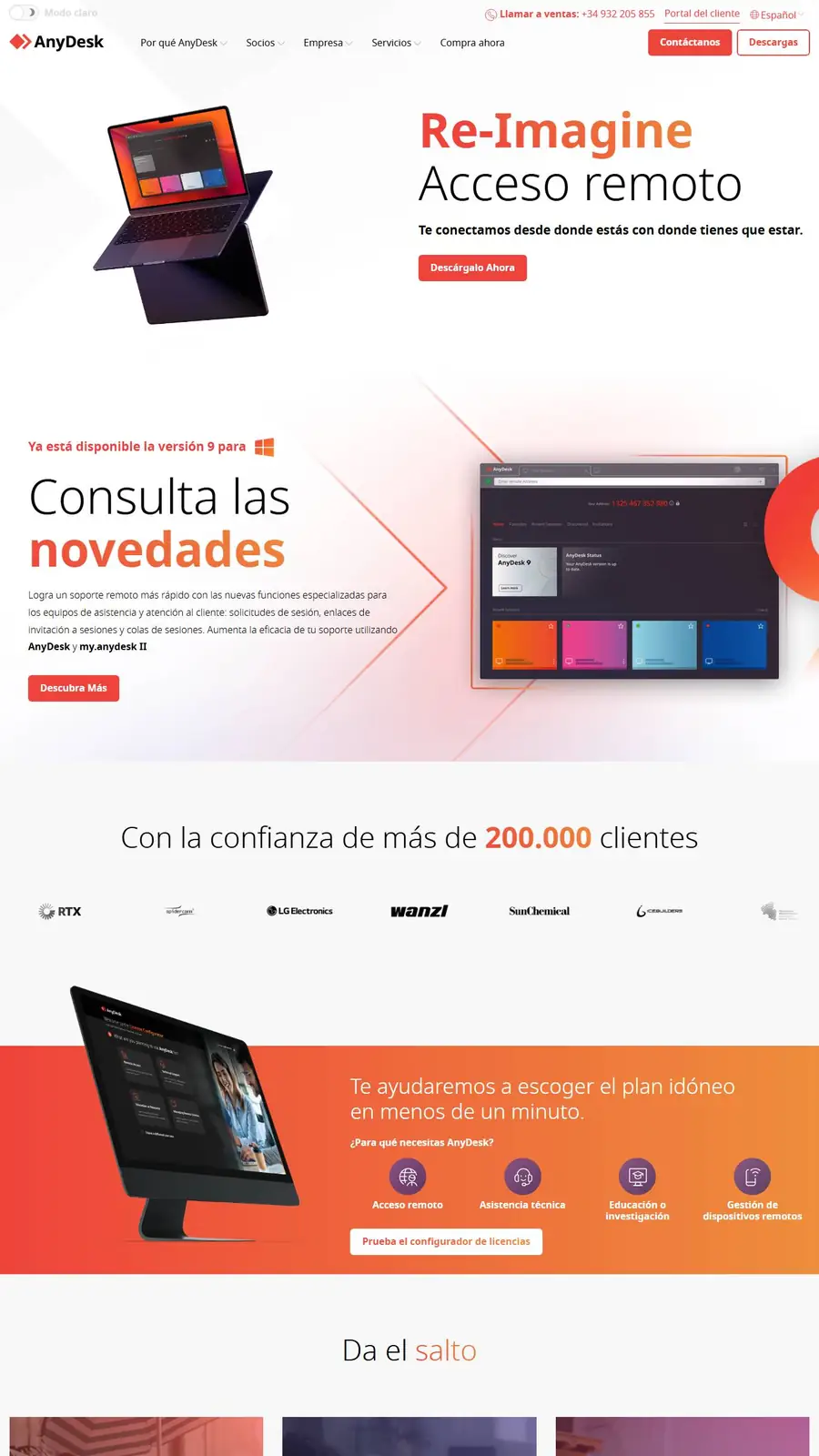 Página principal de anydesk.com